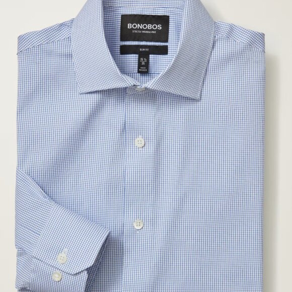 Bonobos Jetsetter Navy Check Dress Shirt - Picture 1 of 5